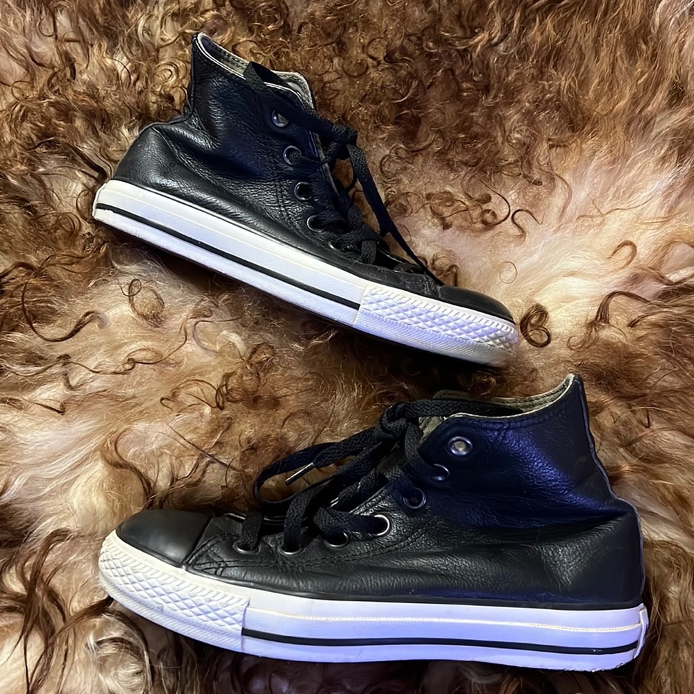 CONVERSE Custom Black Leather Hi-Tops 6